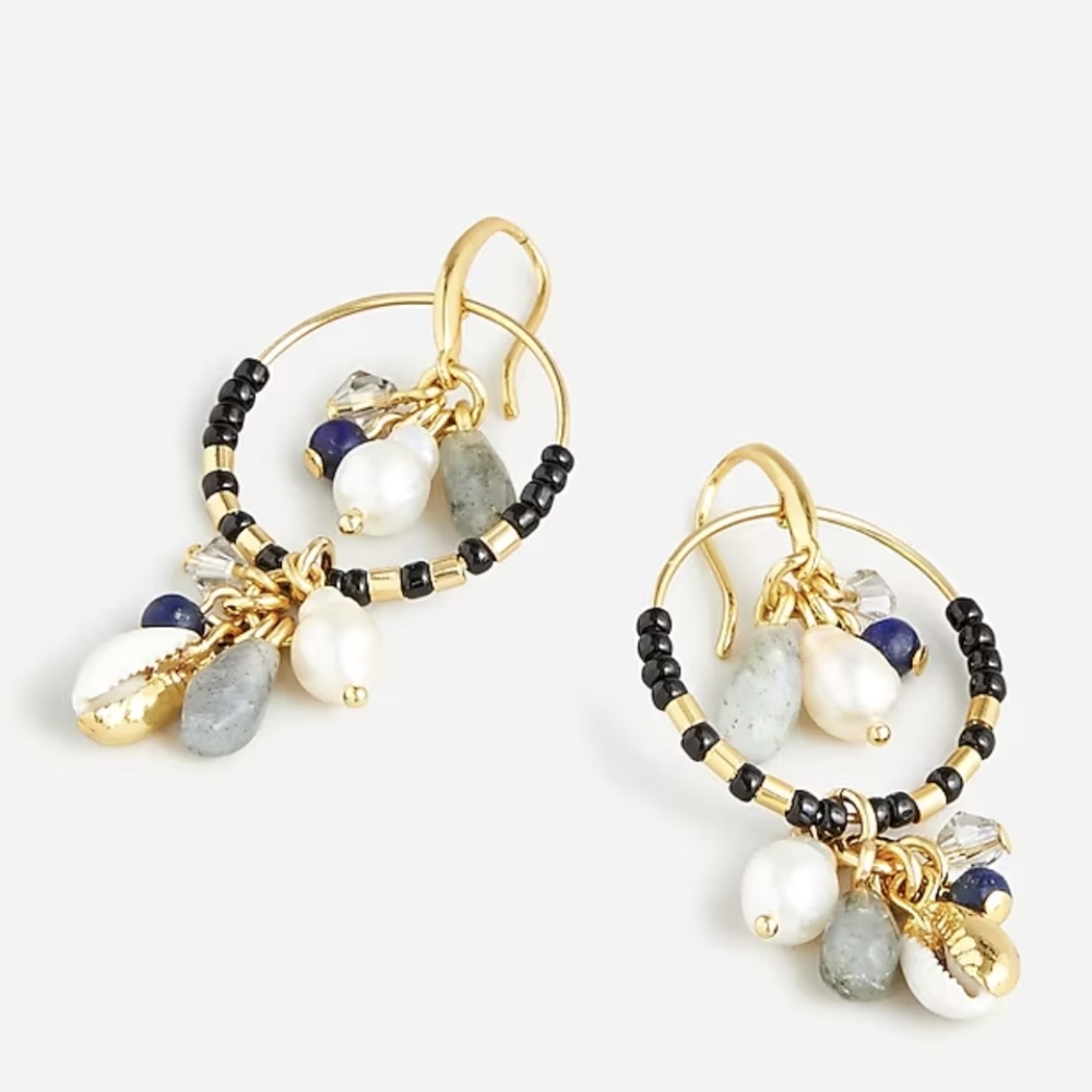 J. CREW Semi Precious Mixed Stone Beaded Freshwater Pearl Dangle Earrings